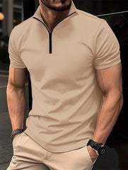 Sporty and Casual: Henley Collar Zip-Up T-Shirt for Men
