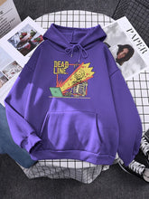 Cartoons Fleece When You Facing The Dead Line Print Men Fashion Loose Hoodie