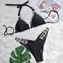2024 Sexy Metal Solid Swimsuit Color String Bikini Women