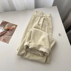 Retro High Waist Corduroy Pants Trousers Korean Fashion Baggy All Match Black Pant