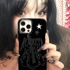 Punk Cool Flame Guitar Phone Case For iPhone Glossy Shockproof Soft Black TPU Cover