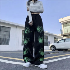Autumn Vintage New Pocket Elastic Waist Streetwear Fashion Loose Trousers