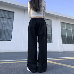 Autumn Vintage New Pocket Elastic Waist Streetwear Fashion Loose Trousers