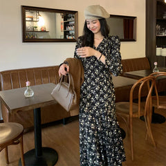 Casual V-Neck Floral Long Dress for Women