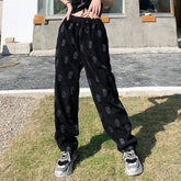 Women's Summer Skulls Drawstring Pants: Loose High Waist Trousers in Popular Korean Preppy Style