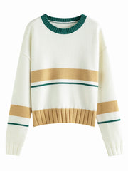 Sweaters Colorblock Striped Cropped Pullover Sweater For Women
