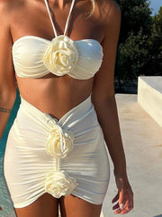 2024 New Sexy 3D Flowers Three Pieces Bikini Set Swimsuit Female Bathing Suit Beachwear Bather