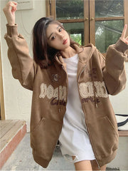 Japanese Harajuku Full Zip Hoodie Goth Dark Academia Punk Essentials Trashy Y2k