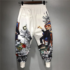 Men Pants Harem Joggers Patchwork Elastic Hip Hop Printed Streetwear Harajuku