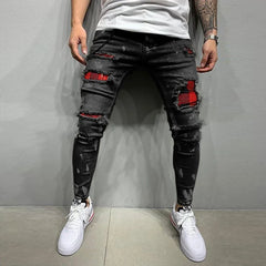 Streetwear Paneled Ripped Casual Denim Pants Popular Zipper