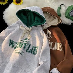 Hoodies Y2k Hoodie American Retro Velvet Casual Sweatshirt Men's Winter