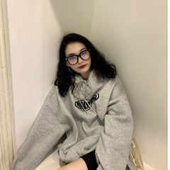 Hoodie Vintage Cat Letter Printing Long Sleeves Casual Oversize