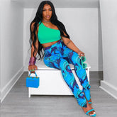 Tokyo Nights Blue Stacked Pants