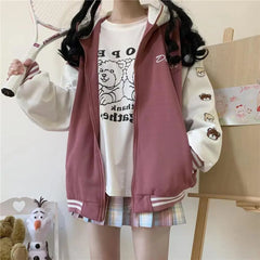 Women's Y2K Hooded Zipper Jacket Casual Loose Korean Coat with Fleece Lining