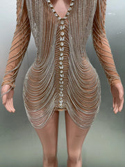 Luxury Tassels Chain Mini Dress