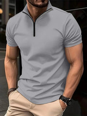 Sporty and Casual: Henley Collar Zip-Up T-Shirt for Men