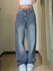 Jeans Women Vintage 90S Baggy Straight Denim Trousers Y2k High Waist Loose