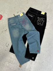Men Street Retro Hip Hop Print Jeans High-waist