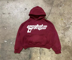 Y2K American Style Hooded Sweater Men Thickened Letter Print Long-Sleeve