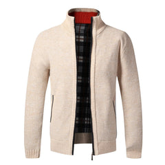Men Autumn and Winter Jackets Stand Collar Zipper Solid Jacket