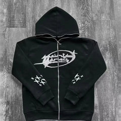 Y2K-Inspired Letter Print Hoodies Stylish Zip-Up Sweatshirts for Women