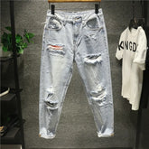 Loose Big Hole Nine Point Straight Denim Pants Baggy Jeans Y2k Streetwear