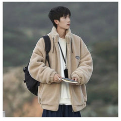 Men's Autumn Winter Retro Versatile Casual Velvet Cotton Printed Zipper Warm Soft
