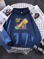Cartoons Fleece When You Facing The Dead Line Print Men Fashion Loose Hoodie