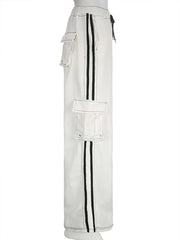 2024 New Women's Striped Wide Leg Sweatpants Lace-up Elastic Waist Work