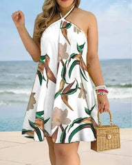 Captivating Tropical Halter Dress: Escape in Style