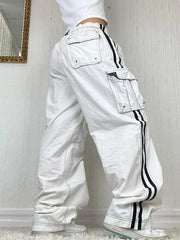 2024 New Women's Striped Wide Leg Sweatpants Lace-up Elastic Waist Work