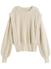 Sweaters Piece Stitching Design Round Neck Pullovers Commuter Oatmeal
