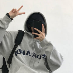 Hoodie Men Letter Print Hooded Sweatshirt Sport Pockets Long Sleeve Oversize