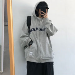 Hoodie Men Letter Print Hooded Sweatshirt Sport Pockets Long Sleeve Oversize