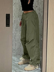 Sweatpants White Loose Drawstring Low Waist Streetwear Cargo Pants