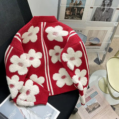 Red Spring Flowers Cardigan
