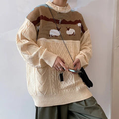 Men Wool Sheep Knitted Unlined Aran Sweater Pullover