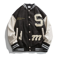 Men PU Leather Vintage Casual Jacket with Towel Embroidery