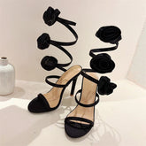 Silk Flower Ankle Strap High Heels