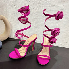 Silk Flower Ankle Strap High Heels