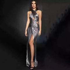 Silver Criss Cross Maxi Dress