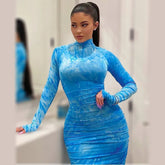 Sky Blue Tie Dye Ruched Dress