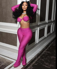 Spike Mesh Knit Leggings Set