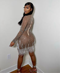 Stoni Pearls Fringe Mesh Dress