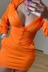 Casual Solid Hooded Long Sleeve Mini Dress