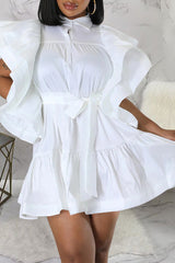 Satin Solid V-Neck A-Line Mini Dress