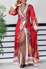 Printed V-Neck Swing Maxi Dress