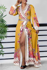 Printed V-Neck Swing Maxi Dress