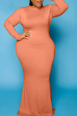 Plus Size Pile Neck Solid Color Maxi Dress