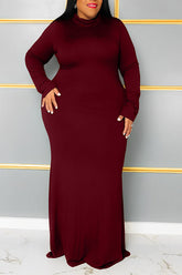 Plus Size Pile Neck Solid Color Maxi Dress